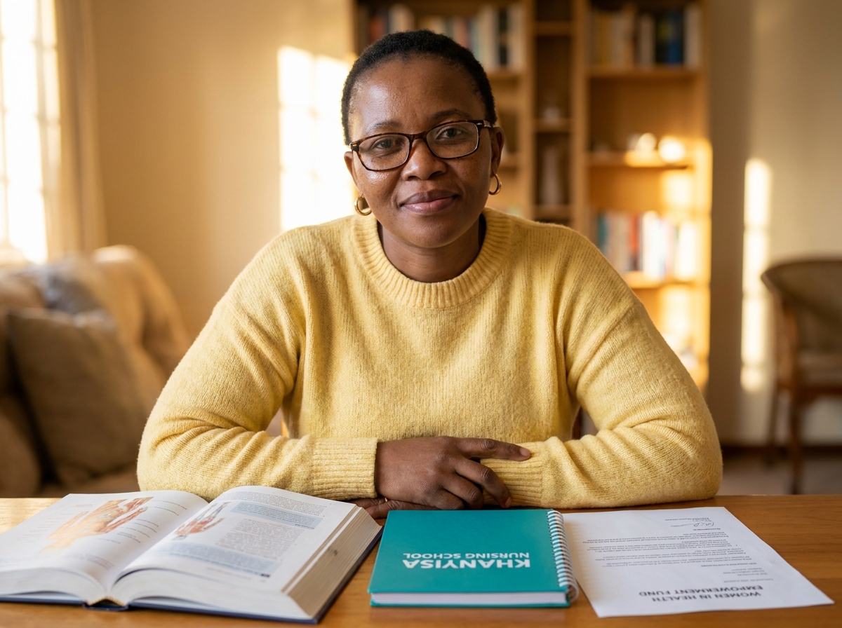 Mature woman student studying