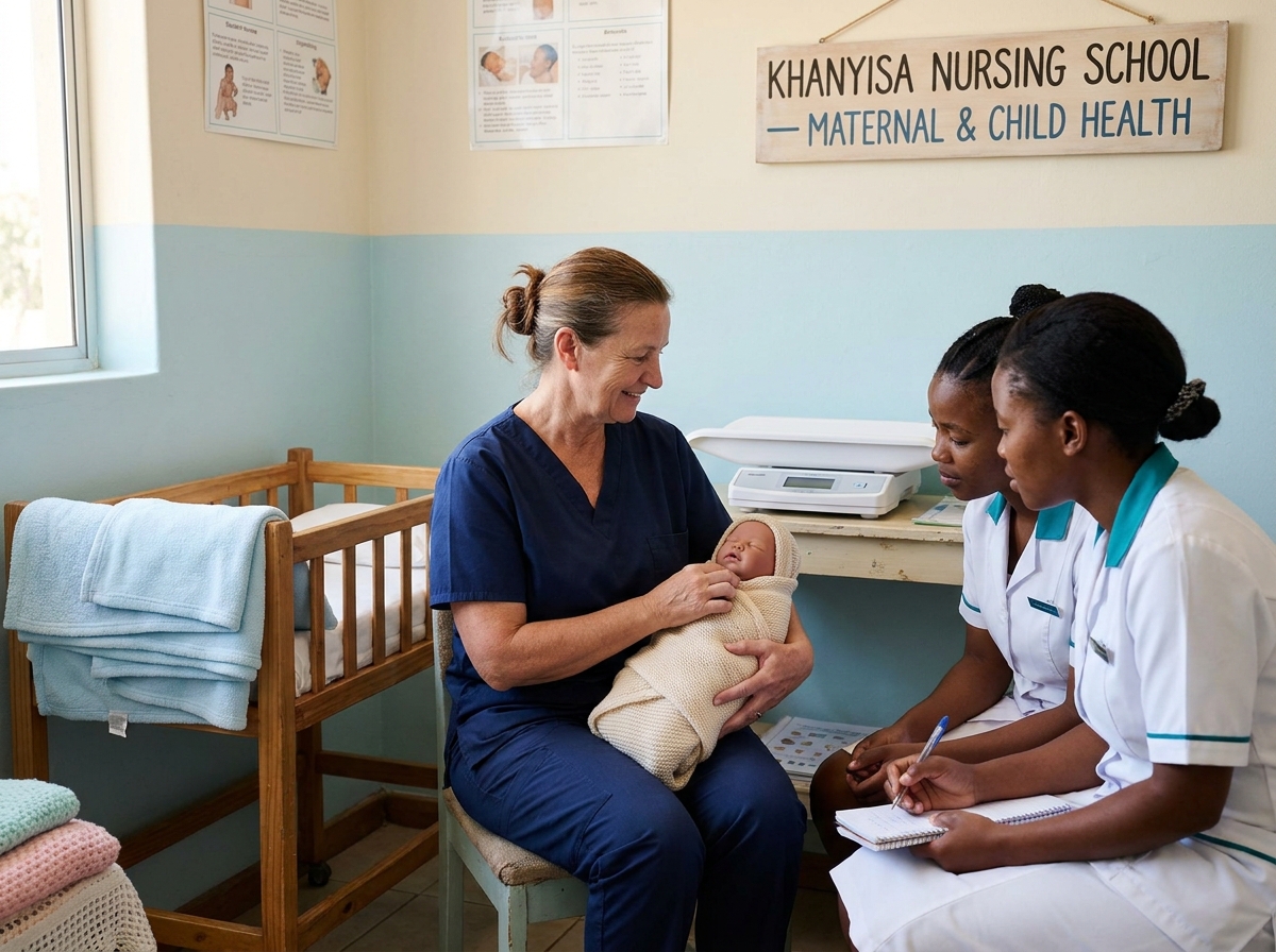 Midwife with newborn