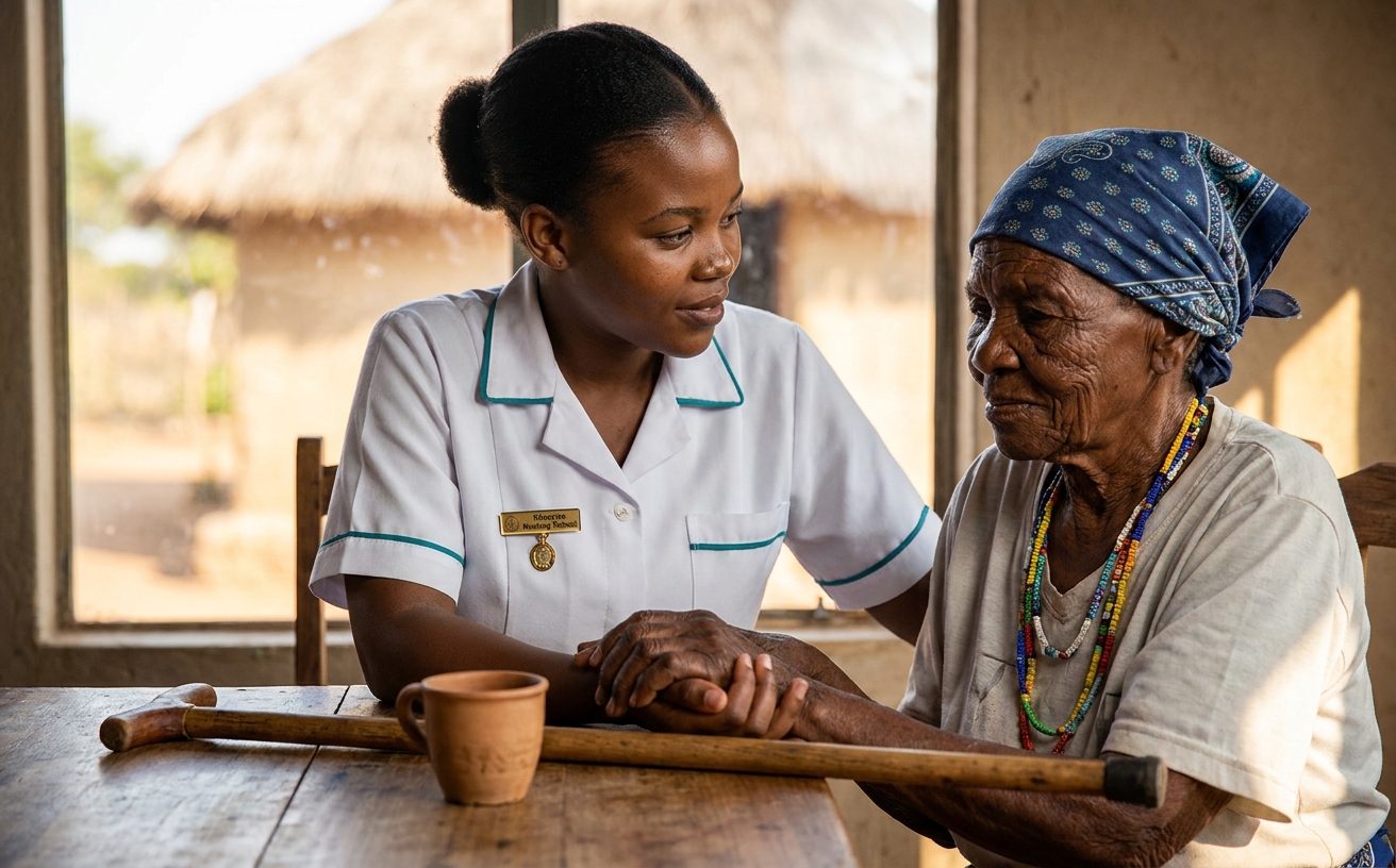 Nurse holding elderly hand
